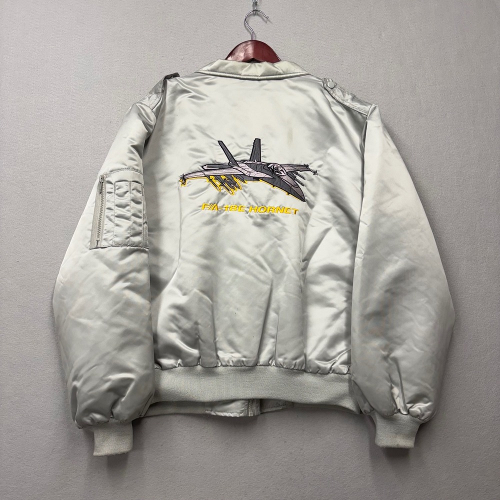 MacMurray Flight Jacket Mens XXL Silver F/A-18E Hornet Vintage 80s Bomber USA